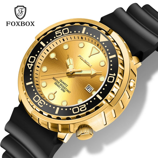 FOXBOX New Gold Fashion Watches Men Sports Silicone Watch Men  50M Waterproof Watches Golden Wristwatches Male Relogio Masculino