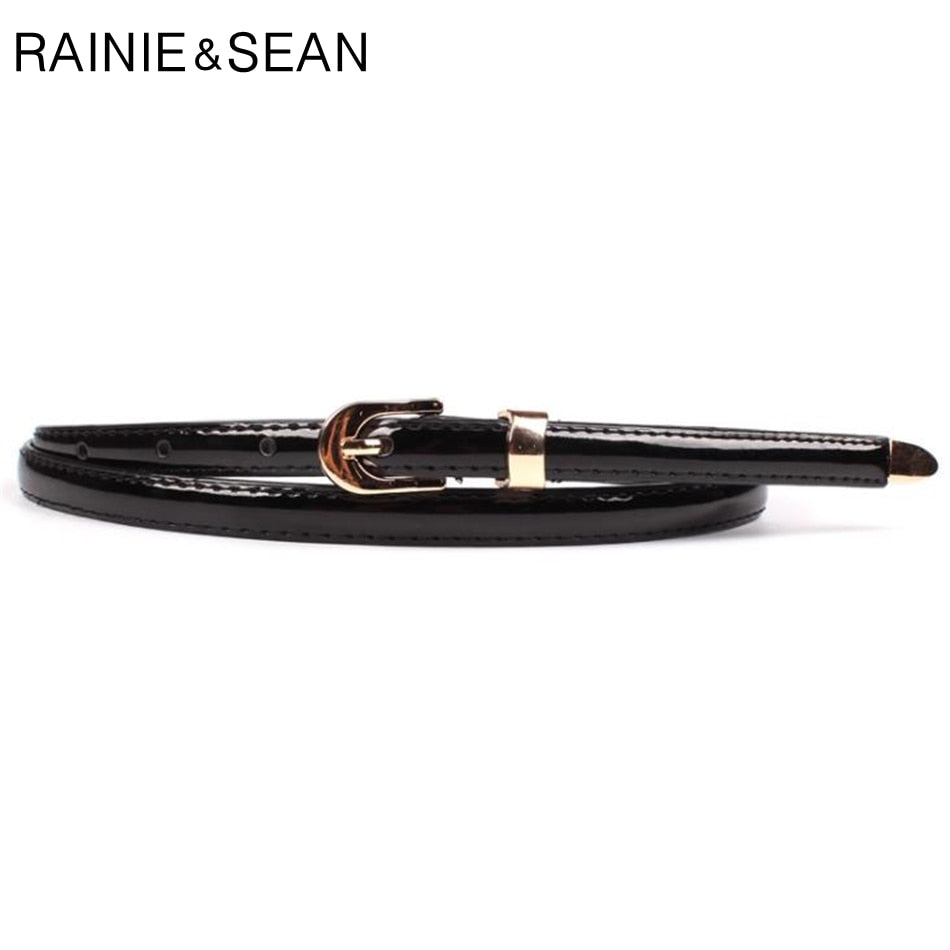 RAINIE SEAN Gold Thin Ladies Leather Belt Women Pin Buckle For Belt Korean Fashion casual Solid Female Waist Belt For Dresses