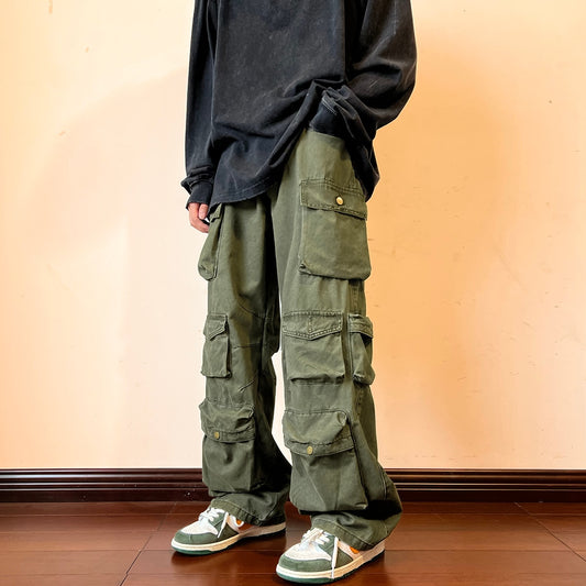 Cargo Pants Multi-pockets Tooling Pant Harajuku Men&#39;s Vintage Loose Wide Leg Pants Streetwear Casual Hip-hop Mopping Trousers