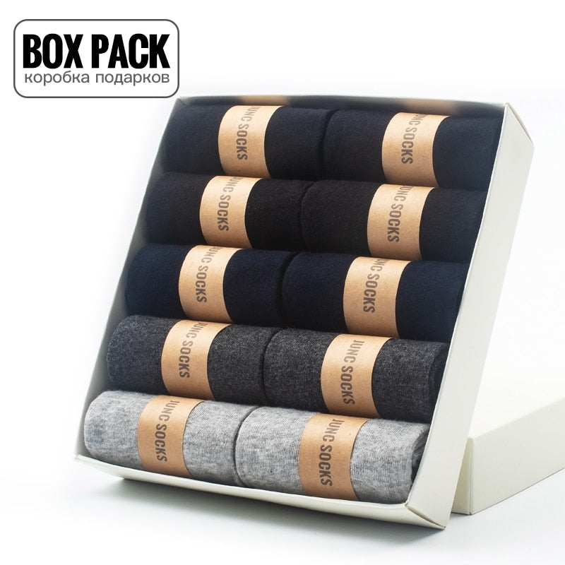Box Pack Men&#39;s Cotton Socks 10Pairs/Box Black Business Men Socks Soft Breathable Summer Winter for Man Boy&#39;s Gift Size EUR39-45