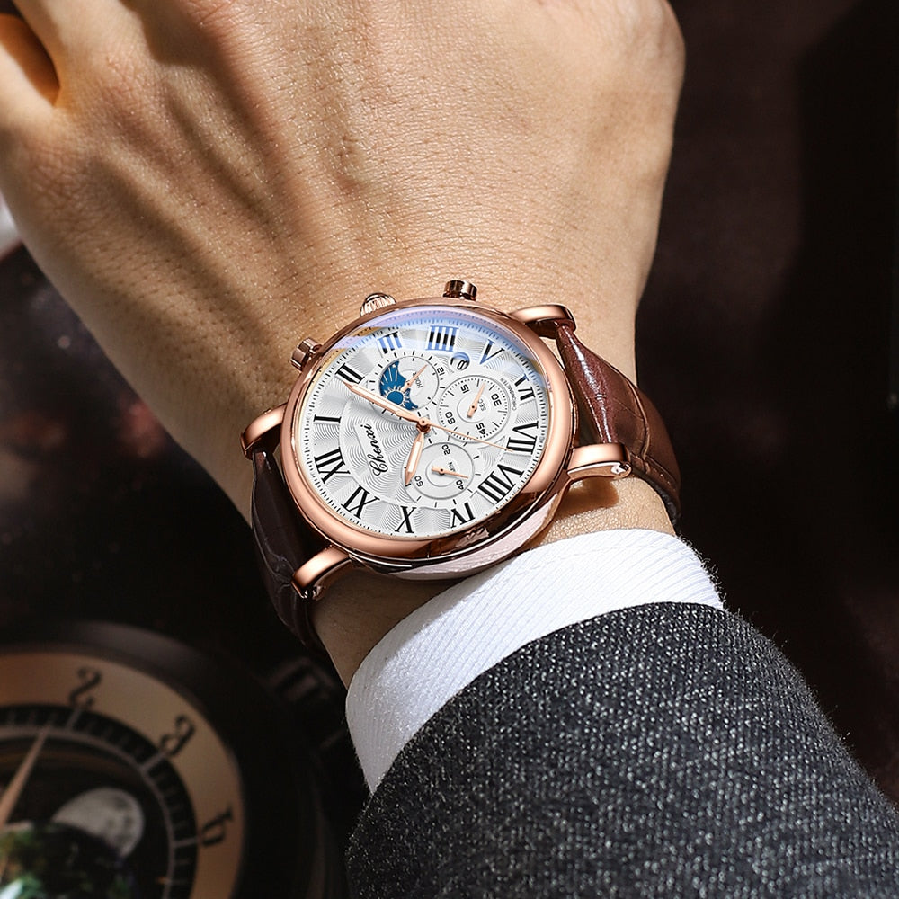 New CHENXI Watches Men Top Brand Luxury Leather Strap Date Quartz Clock Male Waterproof Chronograph Men Watch Business Fashion