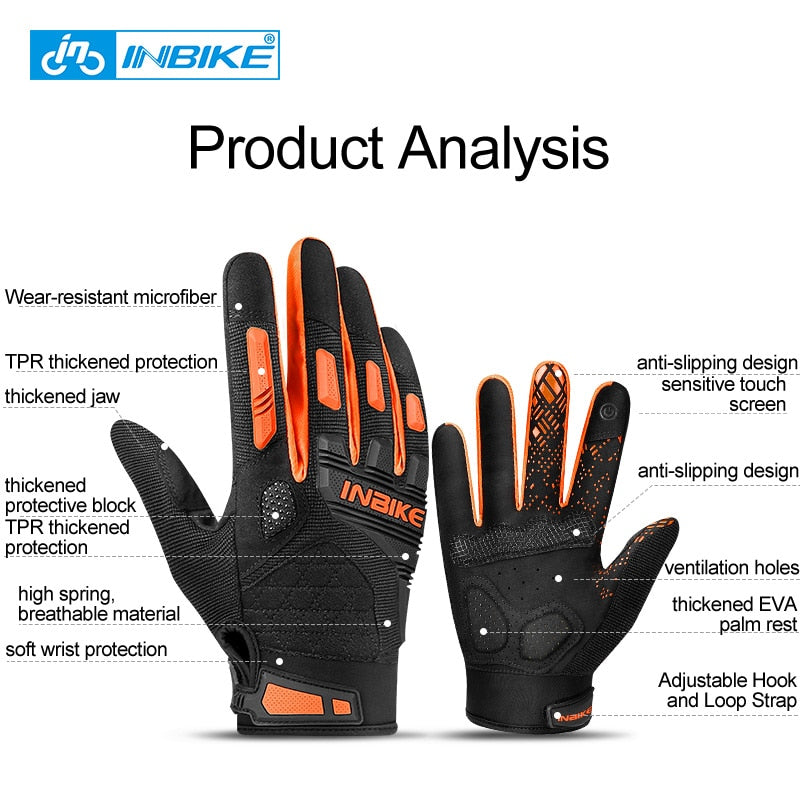 INBIKE Mountain Bike Gloves Thickened TPR Palm Pad Men&#39;s Woman Shockproof Full Finger Cycling Downhill MTB Bicycle Gloves MC020