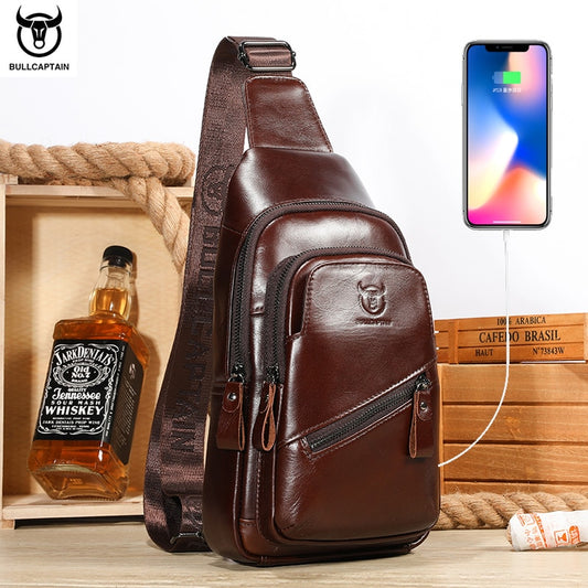 BULLCAPTAIN 2023 The Latest Men's Leather Chest Bag Large Capacity Casual Men's Messenger Bag Classic Leather Chest Bag XB 127