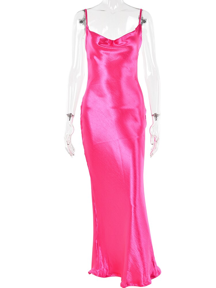 JULISSA MO Sexy Spaghetti Strap Backless Summer Dress Women Satin Lace Up Trumpet Long Dress Elegant Bodycon Party Dresses 2023