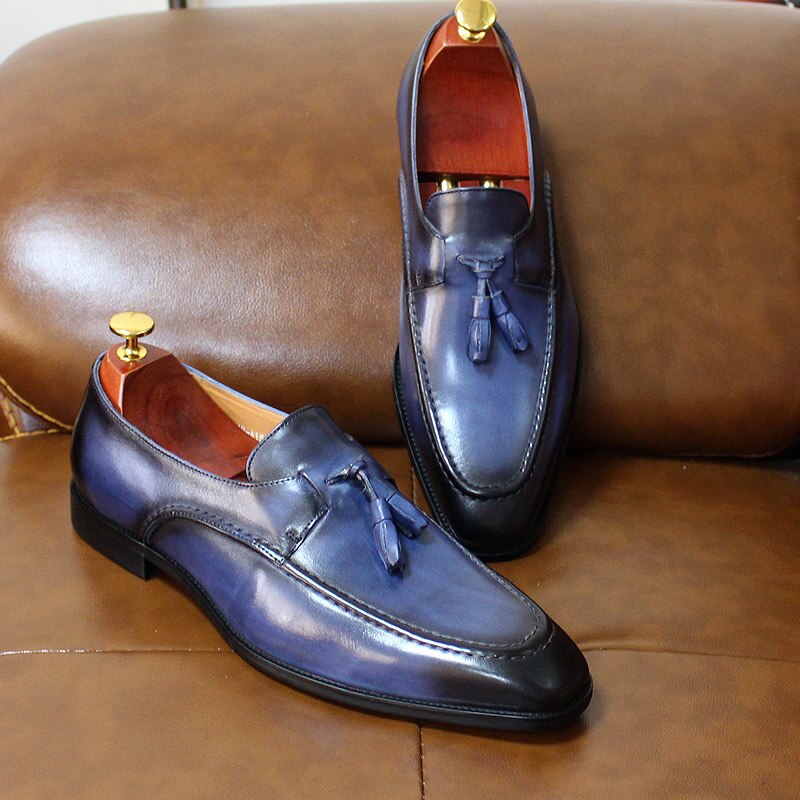 Size 6-13 Mens Tassel Loafers Handmade Genuine Leather Formal Shoes Party Wedding Man Dress Shoes Casual Shoe Male Footwear