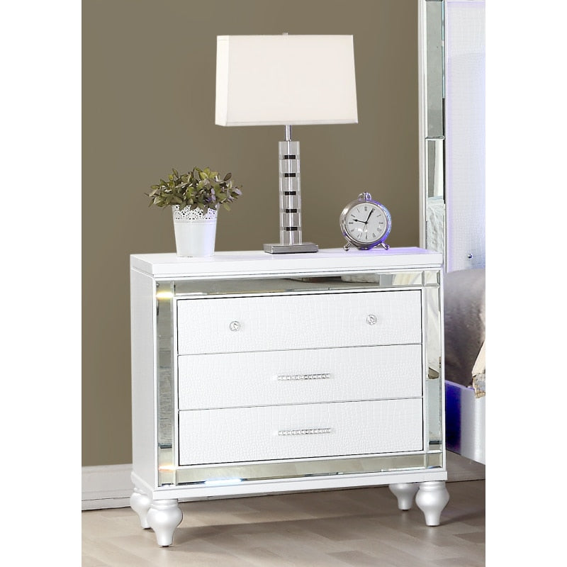 Royal Bedroom Furniture 4 PCS Bedroom Set Include Luxury King Bed Frame Nightstand Dresser White Mirrored Glamorous Furniture