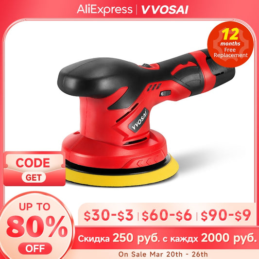 WOSAI 12V Cordless Car Polisher 6 Speed Adjustment Electric Dual Action Wireless Car Polishing Machine and Waxing Power Tools
