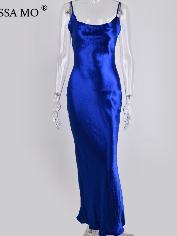 JULISSA MO Sexy Spaghetti Strap Backless Summer Dress Women Satin Lace Up Trumpet Long Dress Elegant Bodycon Party Dresses 2023