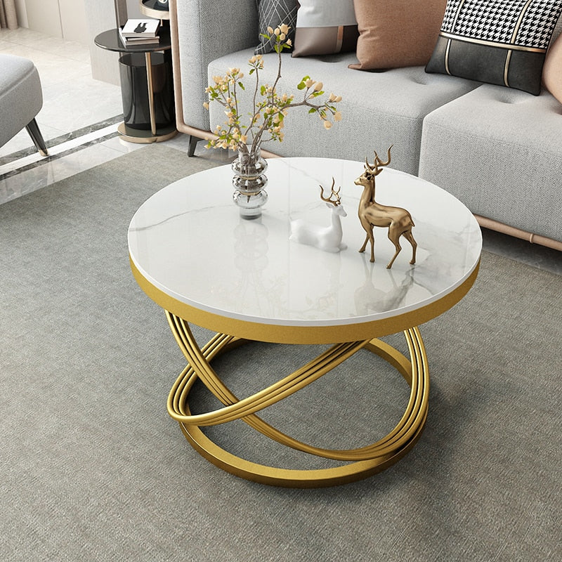 Round Organizer Coffee Table Marble Top Nordic Fashionable Work Gold Coffee Table Tea Game Design Muebles De La Sala Furniture