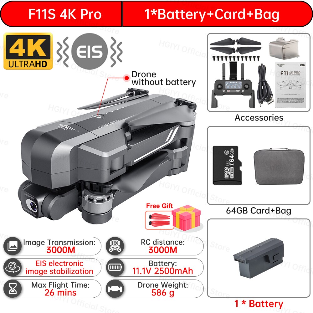 SJRC F11S 4K Pro Drone 4K Profesional 5G WiFi EIS 2 Axis Gimbal With HD Camera GPS Brushless Quadcopter Professional F11 RC Dron