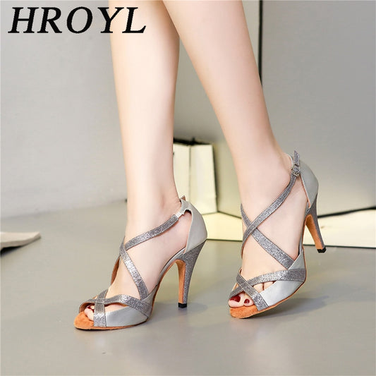 HROYL Women Dance-Shoes For Girls Ballroom Latin Dance Shoes Ladies Modern Tango Jazz Dancing Shoes High Heel Salsa Sandals