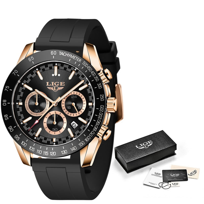 LIGE Luxury Gold Metal Wirst Watches Men 2022 Business Quartz Wristwatches Steel Chain Male Clock relogio masculino Men relojes