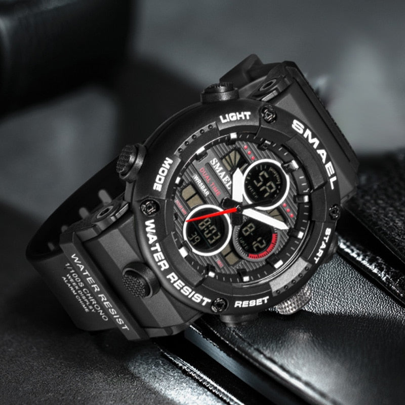 SMAEL Mens Watches Military 50m Waterproof Sport Stopwatch Alarm LED Digital Watch Men Big Dial Clock For Male Relogio Masculino