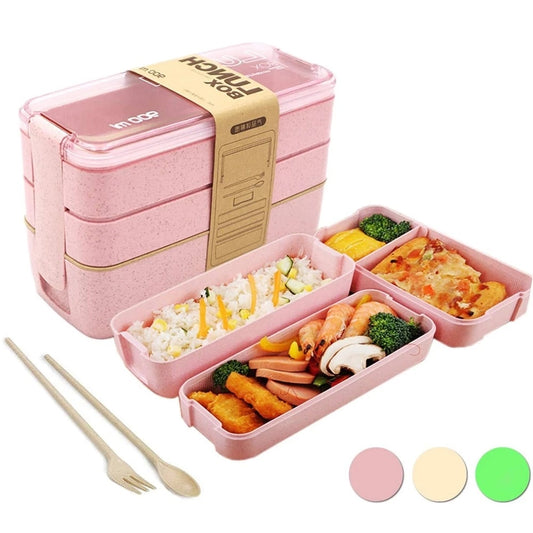 Kitchen Microwave Lunch Box Wheat Straw Healthy Material 3 Layer Japanese Bento Box Food Container Kids School Office Dinnerware