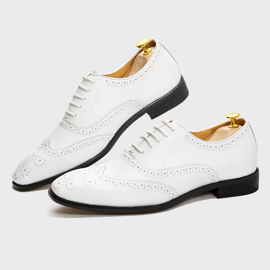 Luxury Brand Designer Mens White Wedding Dress Shoes Genuine Leather Calfskin Lace-up Oxfords Brogue Formal Italian Man Shoe