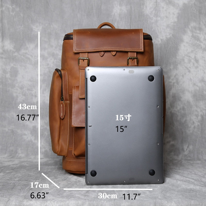 NZPJ Retro Genuine Leather Men&#39;s Backpack First Layer Leather Travel Backpack Large Capacity Natural Cowhide  Laptop Bag