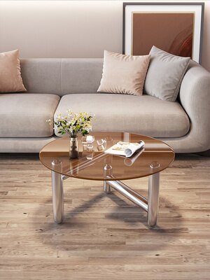 Nordic Transparent Coffee Table Living Room Luxury Glass Coffee Table Round Stainless Steel Luxury Muebles Minimalist Furniture