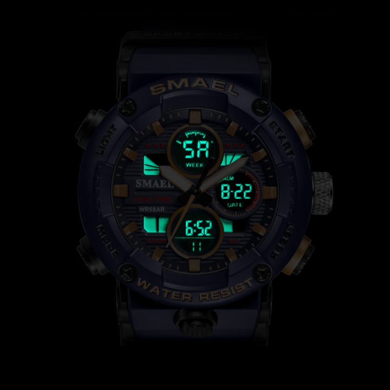 SMAEL Mens Watches Military 50m Waterproof Sport Stopwatch Alarm LED Digital Watch Men Big Dial Clock For Male Relogio Masculino