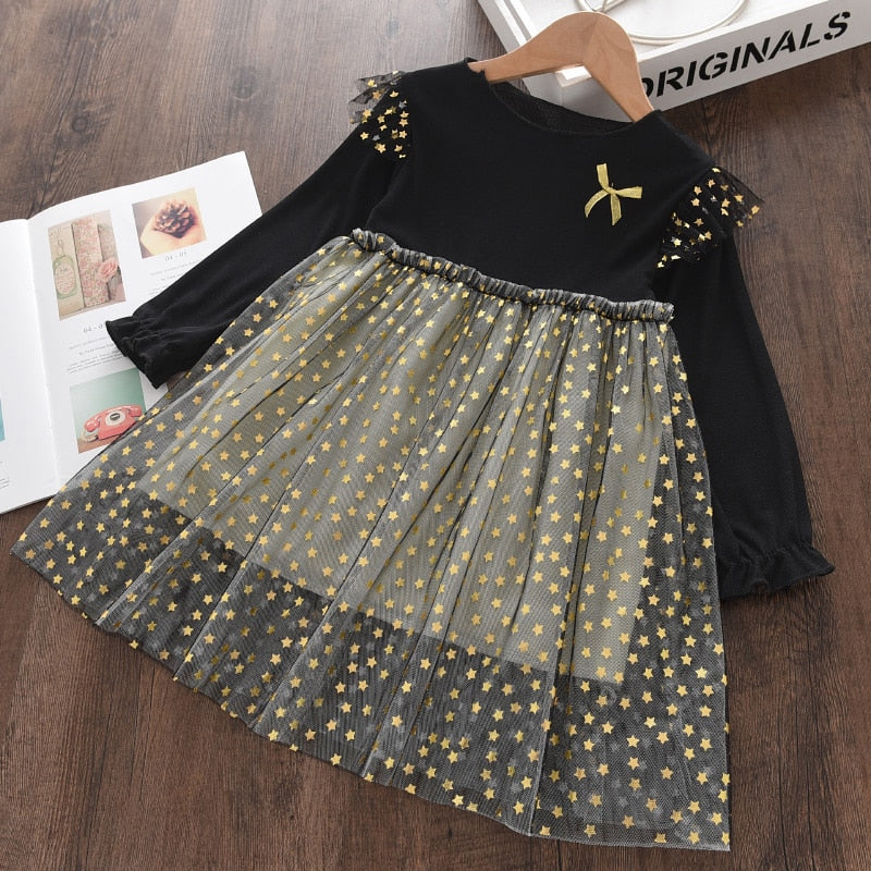 Menoea Baby Girl Cute Costume Fall 2022 Children Mesh Cotton Dress with Long Puff Sleeve Princess Dresses Winter Dress for Girls