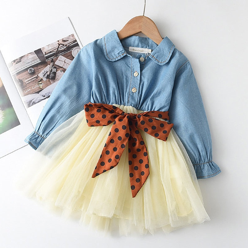 Menoea Baby Girl Cute Costume Fall 2022 Children Mesh Cotton Dress with Long Puff Sleeve Princess Dresses Winter Dress for Girls
