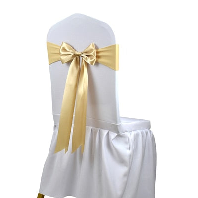 25pcs Satin Spandex Chair Cover Band Ribbons Chair Tie Backs for Party Banquet Decor Wedding Decoration Knot Chair Bow Sashes