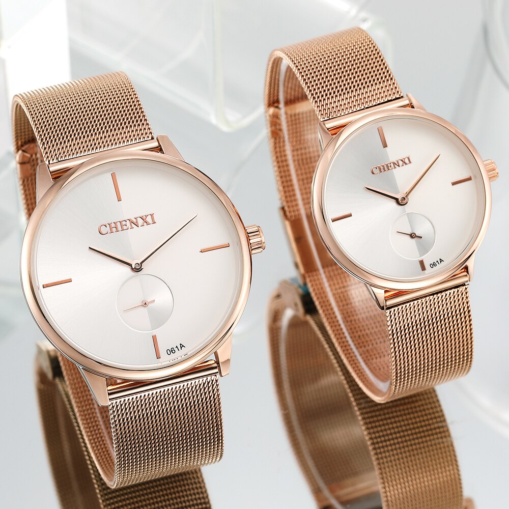 CHENXI Brand New Fashion Couple Wristwatches Waterproof Men Clock Lover Rose Gold Women Dress Watches Ladies Quartz Watch Gift