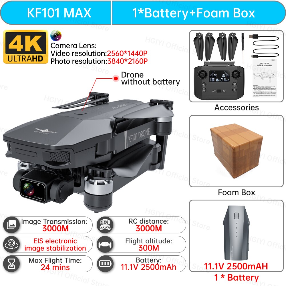 HGIYI KF101 Max Drone 4K Professional 5G WIFI Dron HD EIS Camera Anti-Shake 3-Axis Gimbal Brushless Motor RC Foldable Quadcopter