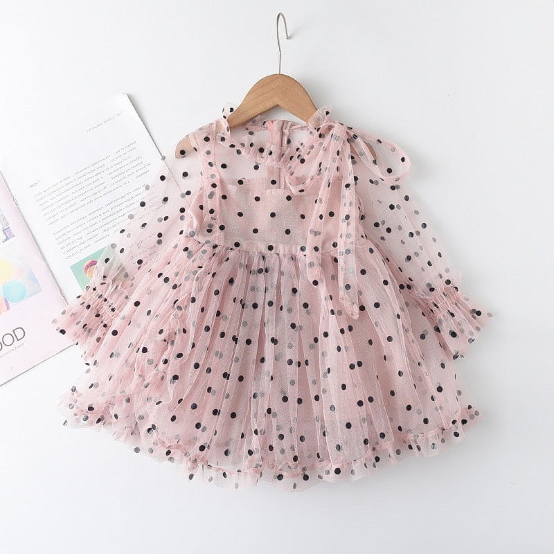 Menoea Baby Girl Cute Costume Fall 2022 Children Mesh Cotton Dress with Long Puff Sleeve Princess Dresses Winter Dress for Girls