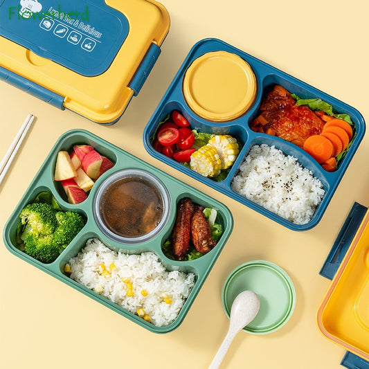 New Bento Lunch Box for Kids Adults 1600ml 5/4 Compartment Bento Box with Bowl Leak-proof Sealed Microwave Safe for Office