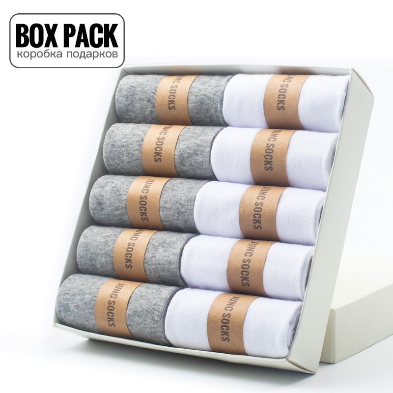Box Pack Men&#39;s Cotton Socks 10Pairs/Box Black Business Men Socks Soft Breathable Summer Winter for Man Boy&#39;s Gift Size EUR39-45