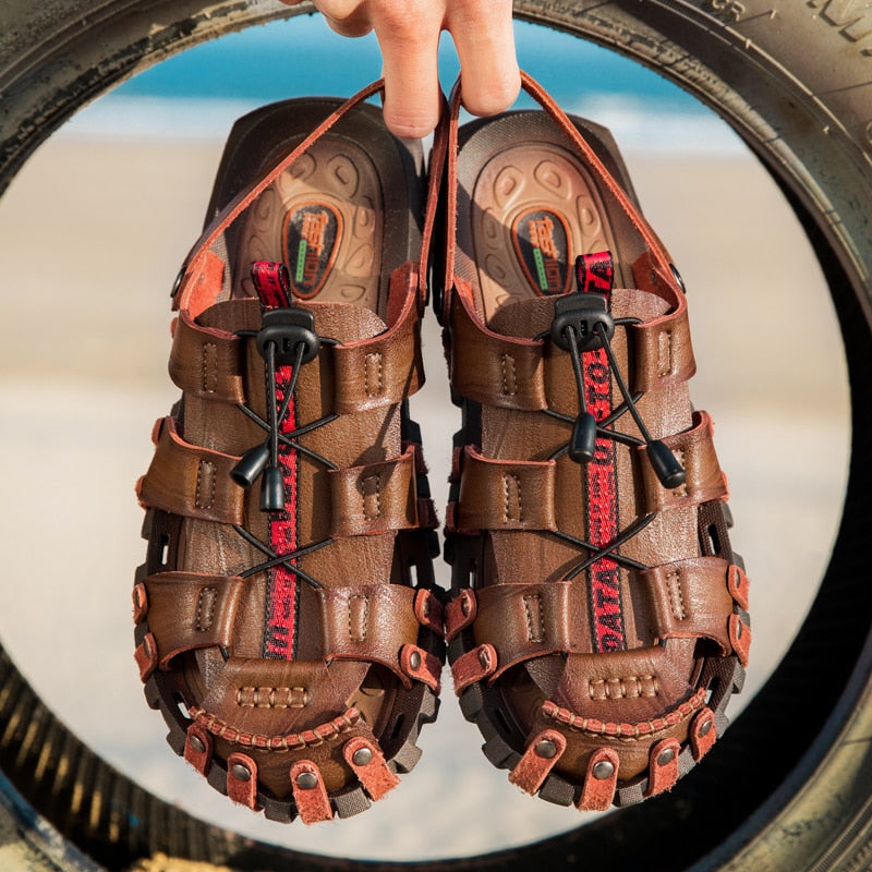 New Men Leather Sandals Baotou Slippers 2023 Summer Outdoor Fashion Casual Sandals Non Slip Outdoor Beach Vacation Sandals