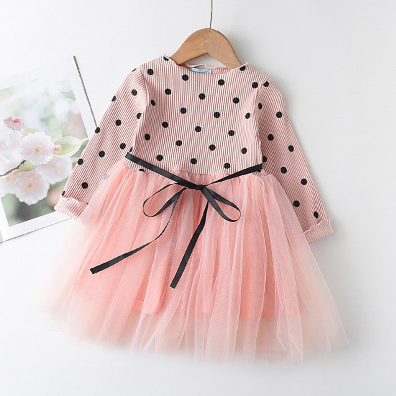 Menoea Baby Girl Cute Costume Fall 2022 Children Mesh Cotton Dress with Long Puff Sleeve Princess Dresses Winter Dress for Girls