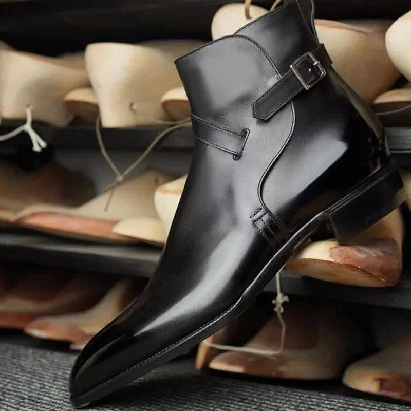 Men Boots Brown Black Business Buckle Strap Pu Leather Handmade Shoes for Men with Free Shipping  Botas Hombre