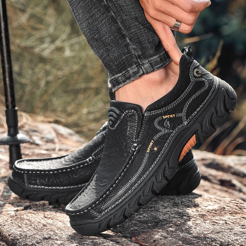 Outdoor High Quality Men&#39;s Shoes 100% Genuine Leather Casual Shoes Waterproof Work Shoes Cow Leather Loafers Slip on Footwear 48
