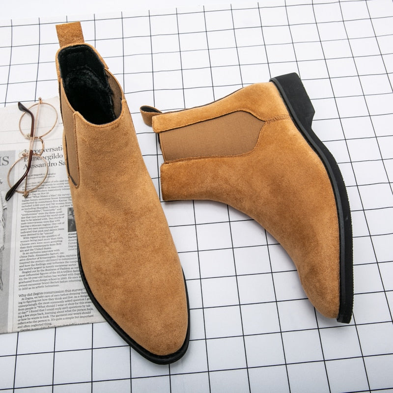 Chelsea Boots Men Handmade Business Black Red Slip on Flock Pu Cowboy Boots Sapato Masculino Free Shipping Men Boots