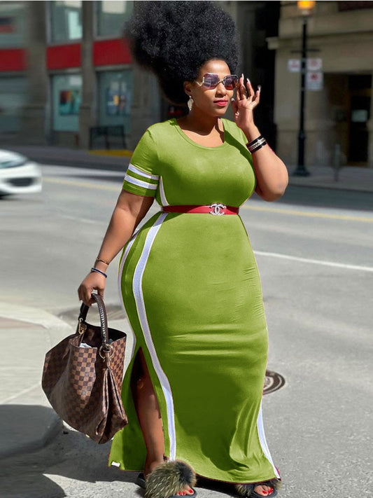 Plus Size Women Clothing Dresses with Split Summer Tshirt Dress Oversized Streetwear Knit Midi Dress Wholesale Bulk Dropshipping