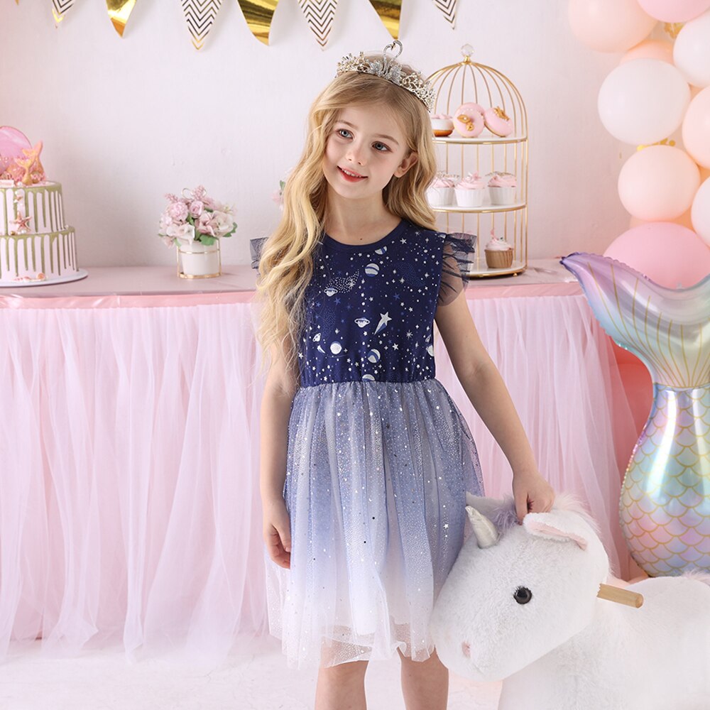 VIKITA Party Dresses for Girls Children Stars Sequins Shiny Vestidos Girl Elegant Prom Evening Princess Summer Ball Gowns