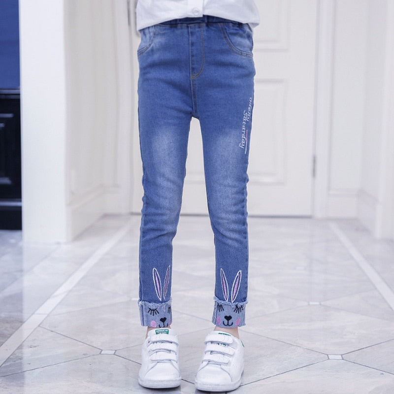 PatPat Hot Sale Casual Jeans For Girl Kids Cute Cat Design Pant Children&#39;s Jeans Clothing For Girls Spring and Autumn Trousers