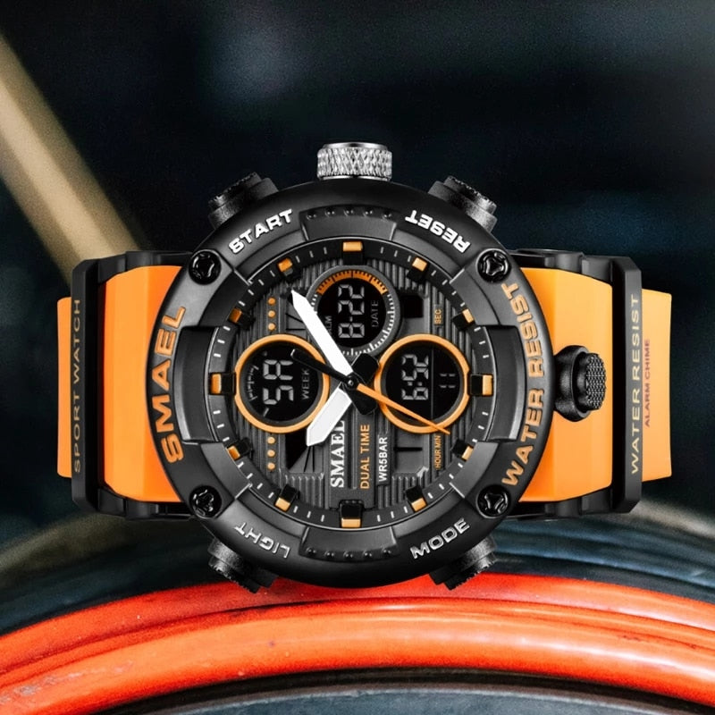 SMAEL Mens Watches Military 50m Waterproof Sport Stopwatch Alarm LED Digital Watch Men Big Dial Clock For Male Relogio Masculino