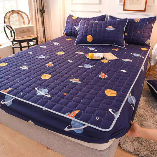 Polyester Fiber Cartoon Print Bed Sheet Pillowcase Bedding Fitted Sheet Bedspread Mattress Cover with Elastic Band bedding set
