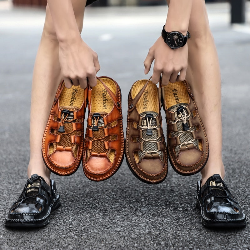 Fashion Men&#39;s Sandals Summer Genuine Leather Men Beach Sandals Comfortable Men Gladiator Sandals Simple Design Mens Style Shoes