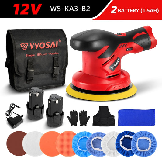 WOSAI 12V Cordless Car Polisher 6 Speed Adjustment Electric Dual Action Wireless Car Polishing Machine and Waxing Power Tools