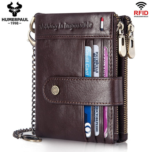 HUMERPAUL Cardholder Wallet Men RFID Genuine Leather Organizer Wallets with Coin Pocket Short Desigh Clutch Purse with ID Window
