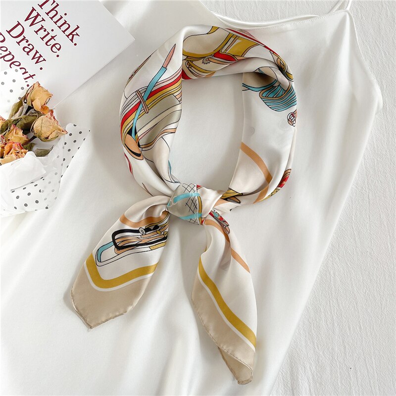 Design Silk Feeling Square Scarf Women Luxury 70cm Shawl Wraps Female Hair Hand  Wrist Foulard Headkerchief Hijab Bandana New
