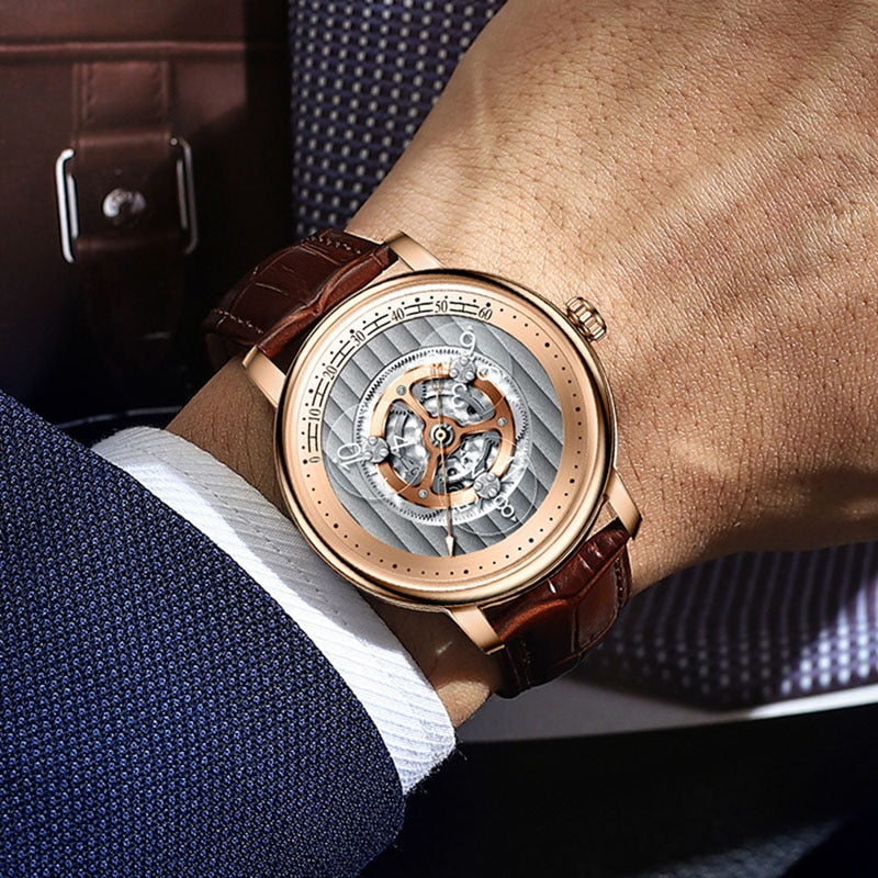 PINDU New 41MM Minute Scale Luxury Men&#39;s Watches Business Sunburst Watch For Men Automatic Mechanical Sapphire Windows P6513+Box
