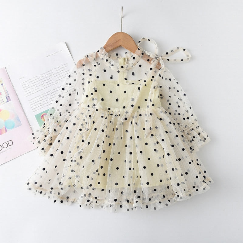 Menoea Baby Girl Cute Costume Fall 2022 Children Mesh Cotton Dress with Long Puff Sleeve Princess Dresses Winter Dress for Girls