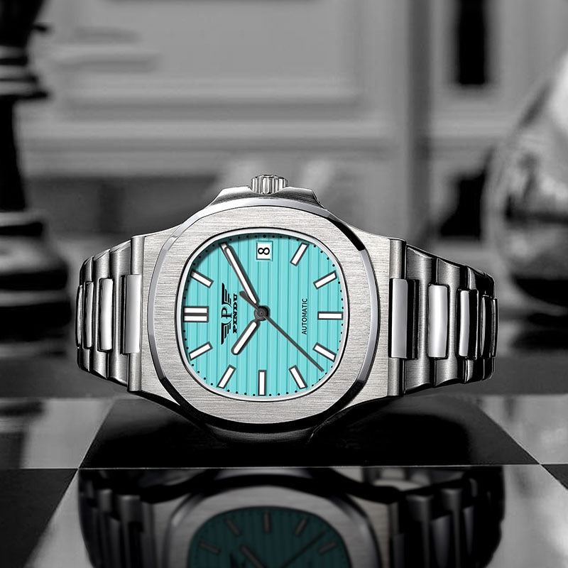 PINDU Top Brand Automatic Watch Men Stainless Steel Mechanical Mens Watch 50ATM Waterproof Watches for Men Classic Wrist Watch