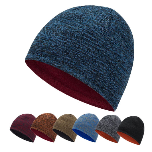Men&#39;s trendy warm ski beanie hat women&#39;s new outdoor fashion double-sided wearable thick autumn and winter knitted pullover hat