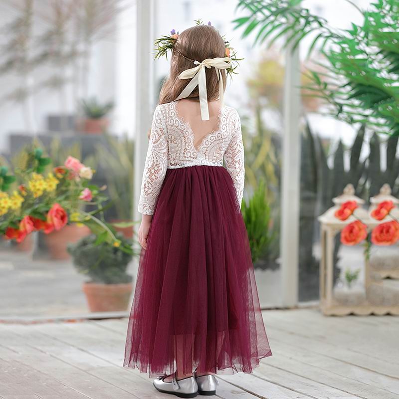 Princess Dress for Girls Ankle Length Wedding Party Dress Eyelash Back White Lace Beach Dress Children Clothing E15177