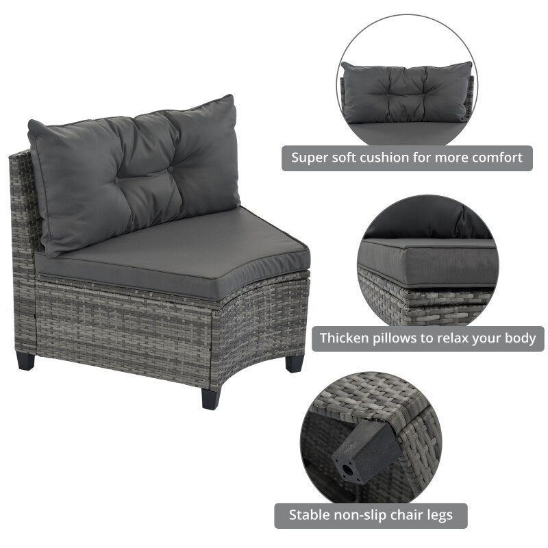 8-pieces Outdoor Wicker Round Sofa Set, Half-Moon Sectional Sets All Weather, Curved Sofa Set With Rectangular Coffee Table